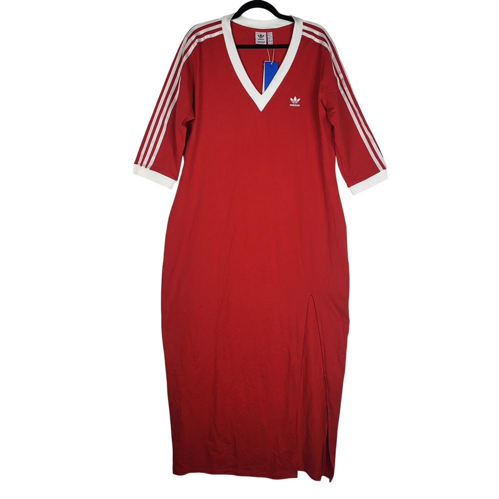 Adidas Maxi Dress V Neck Women 2X Red Originals Better Scarlet Athletic Gorp
